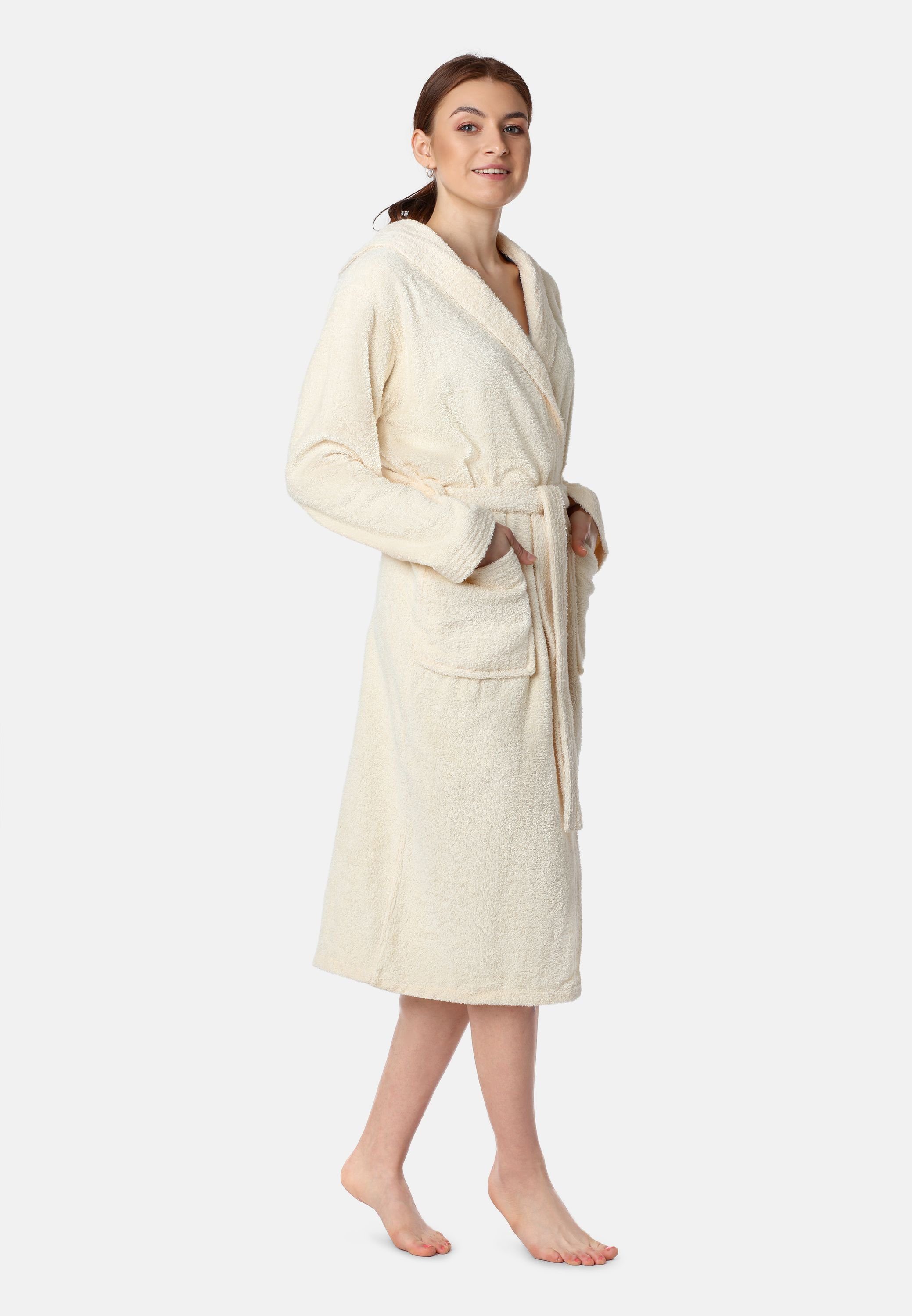 Ladeheid Bademantel Damen Frottee Bademantel aus 100% Bio- Baumwolle LA40-225, Langform, Baumwolle, Kapuze