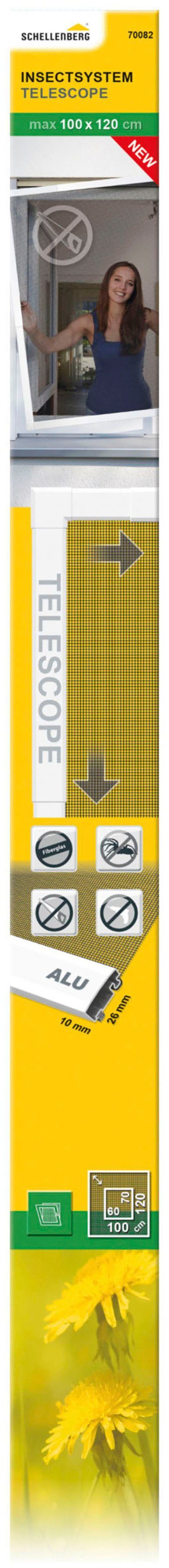 SCHELLENBERG Insektenschutz-Fensterrahmen Telescope, ausziehbarer Insektenschutz-Rahmen, für Fenster bis max. 100 x 120 cm, weiß, 70082