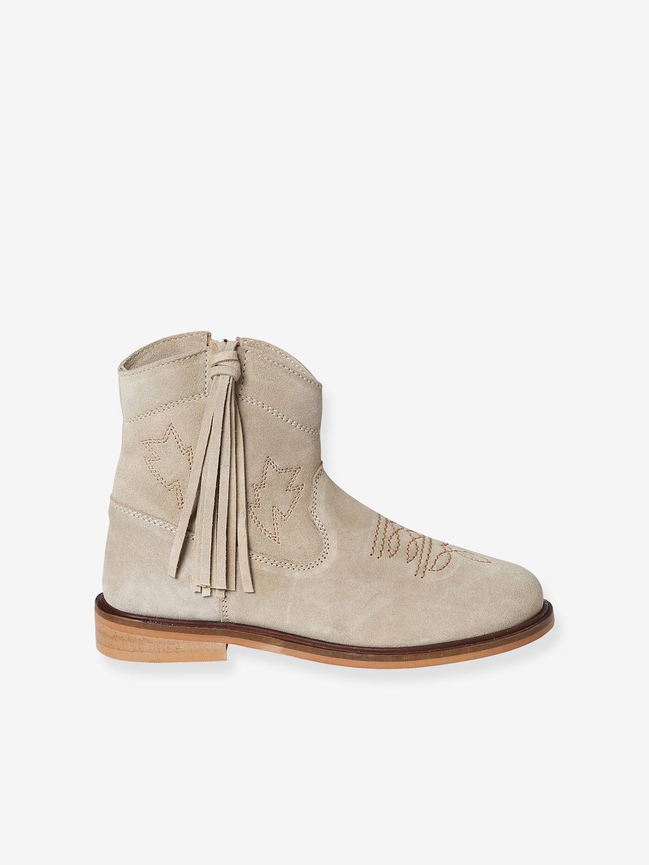 Boots zippées cuir fille camel