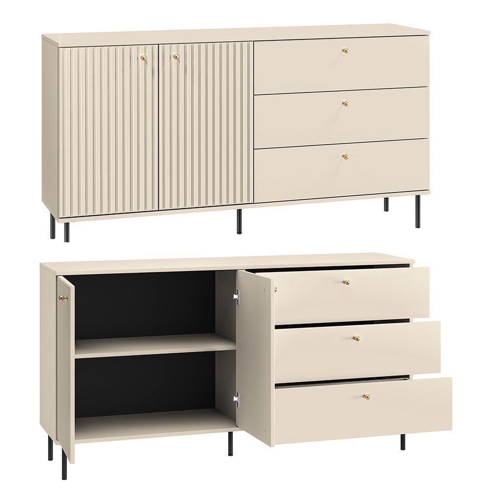 Lomadox Wohnwand SALOU-131, (3-St., 3-tlg), in kaschmir matt mit Glasfront und Softclose-Funktion