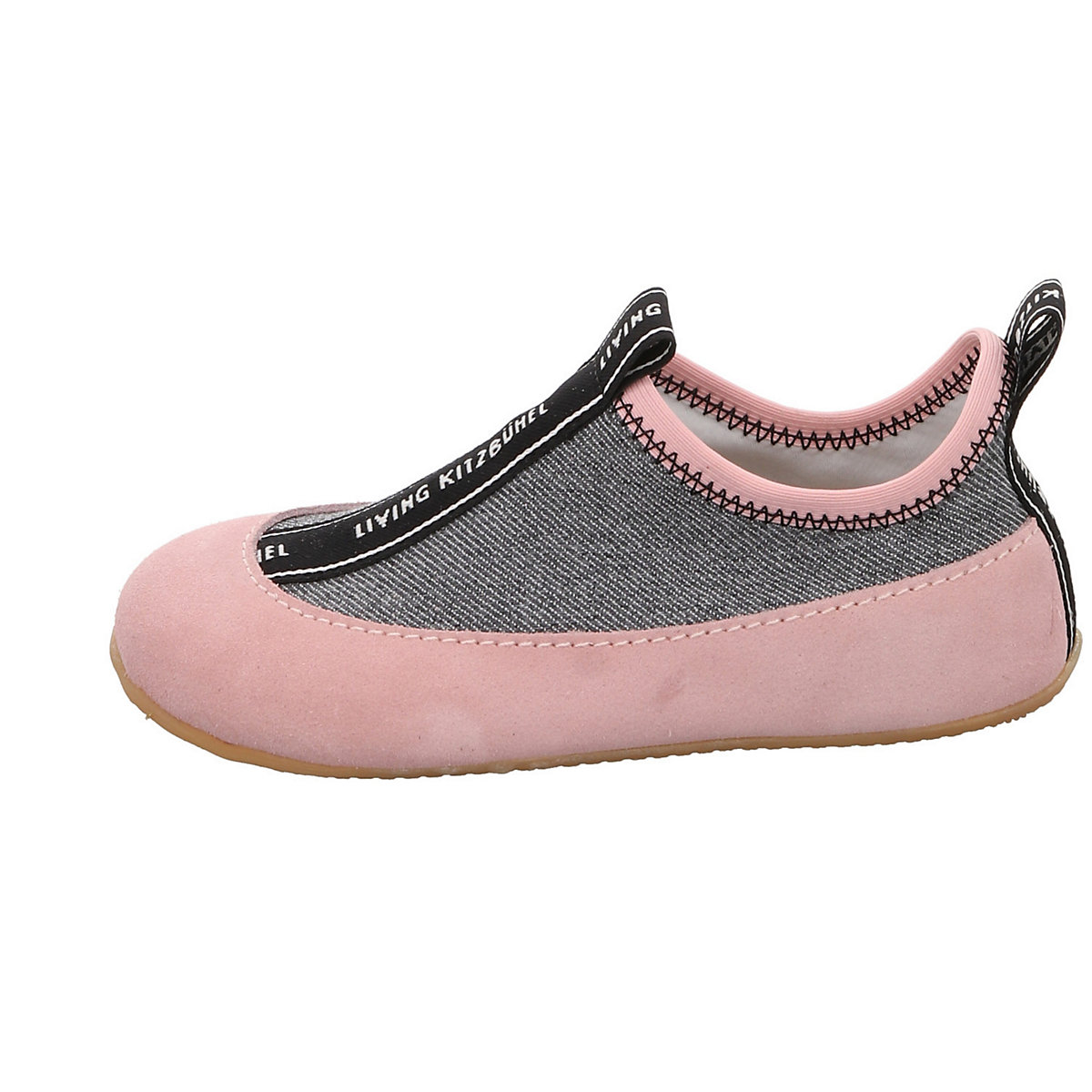 Mädchen Hausschuhe Hausschuh Kinderschuhe Logoschriftzug Leder-/Textilkombination gemustert Hausschuhe