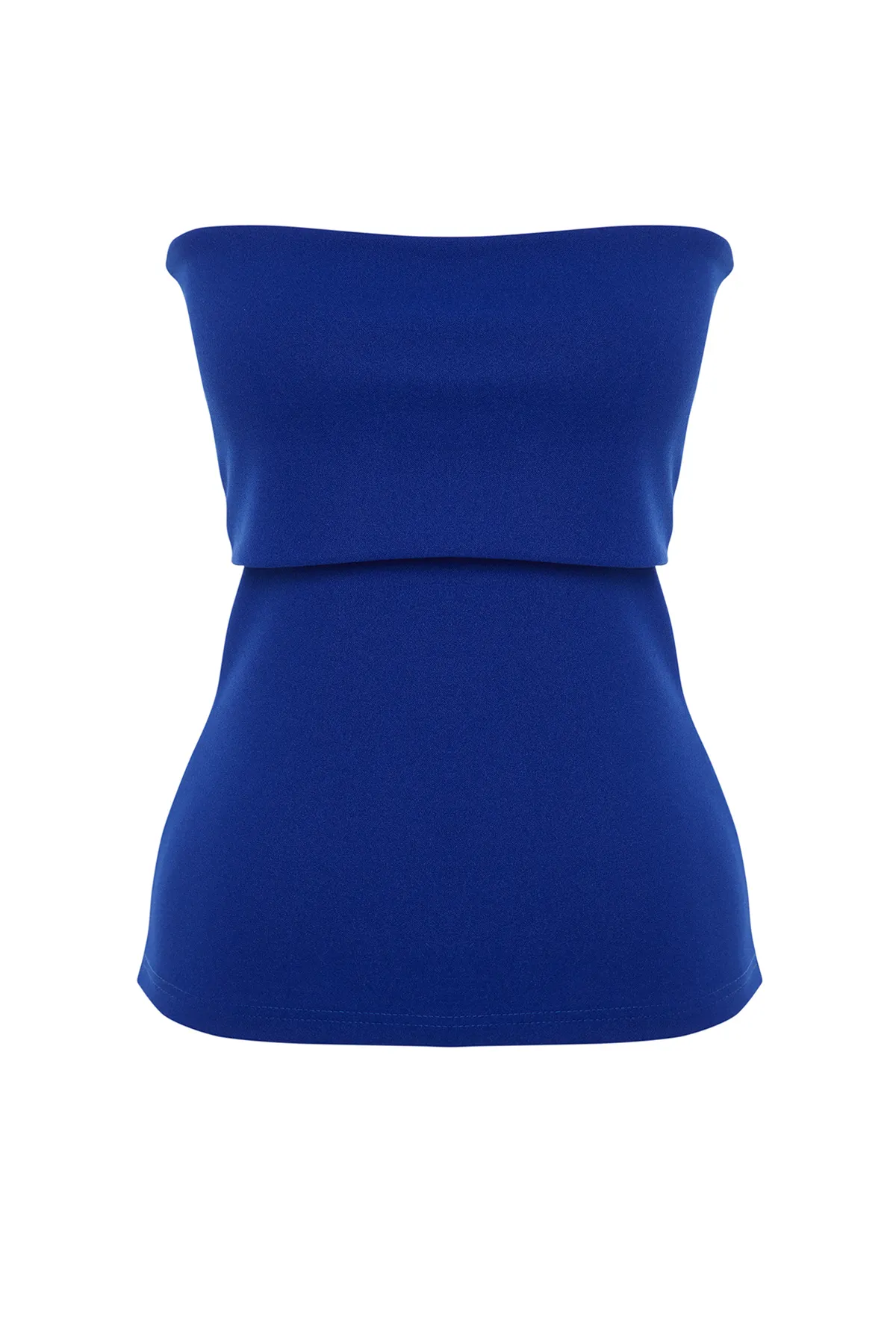Trendyol Collection  Saks Krepp-Strickbluse mit trägerlosem Kragen und seitlichem Reißverschluss TWOSS23BZ00928