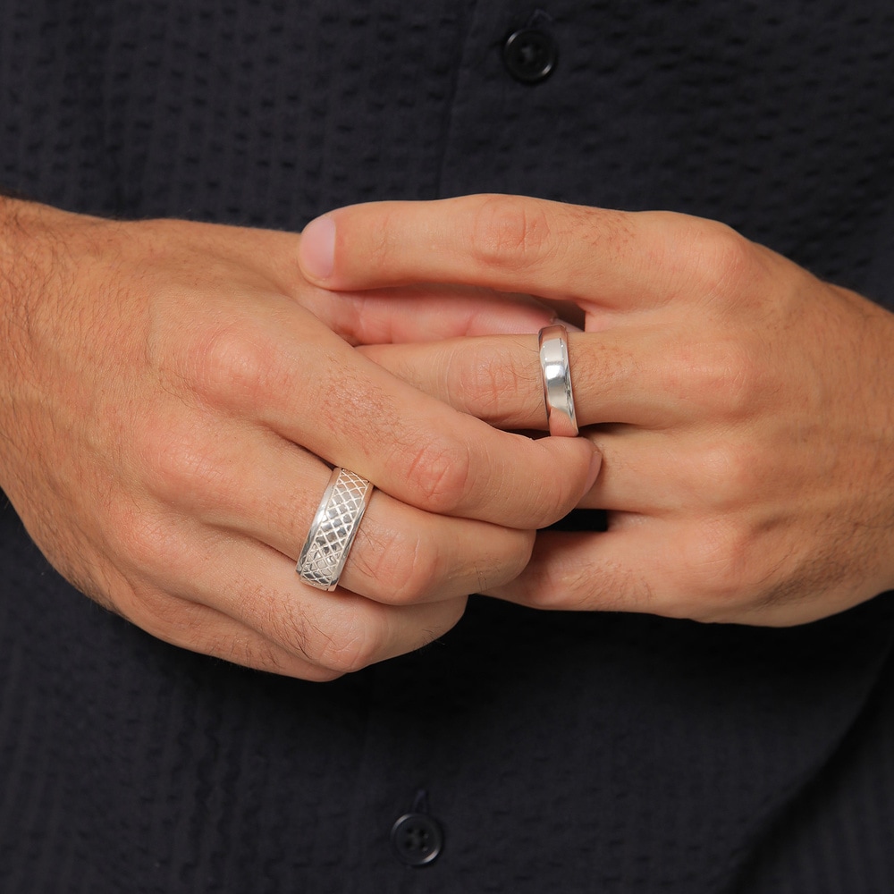 KUZZOI KUZZOI Bague Jeu de bagues pour hommes - Basic Solid Trend Oxidised en argent ste Bague