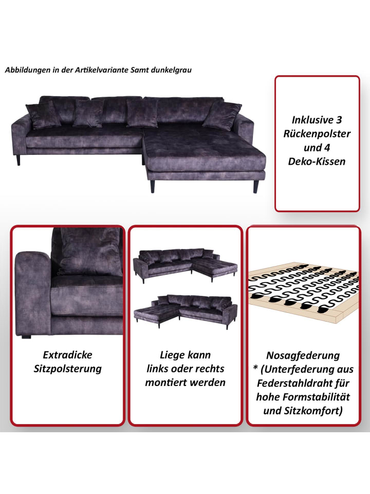 MCW Ecksofa 3-Sitzer J54, Samt blau günstig kaufen onesize