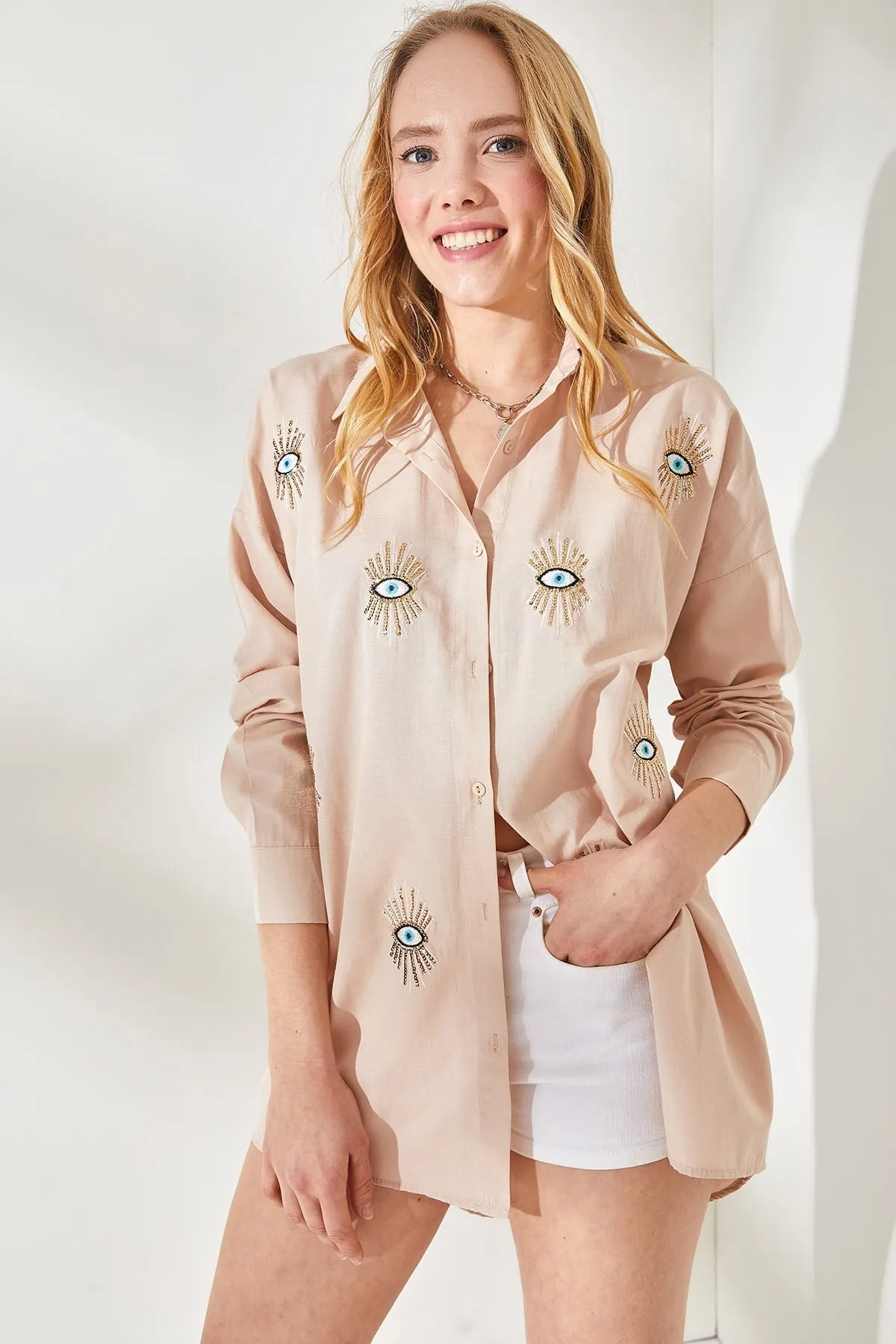 Olalook  Hemd - Beige - Boyfriend