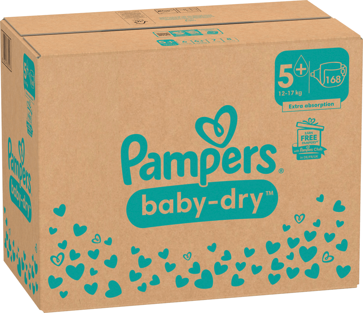 Windeln Baby Dry Gr.5+ Junior Plus (12-17 kg), Monatsbox, 168 St