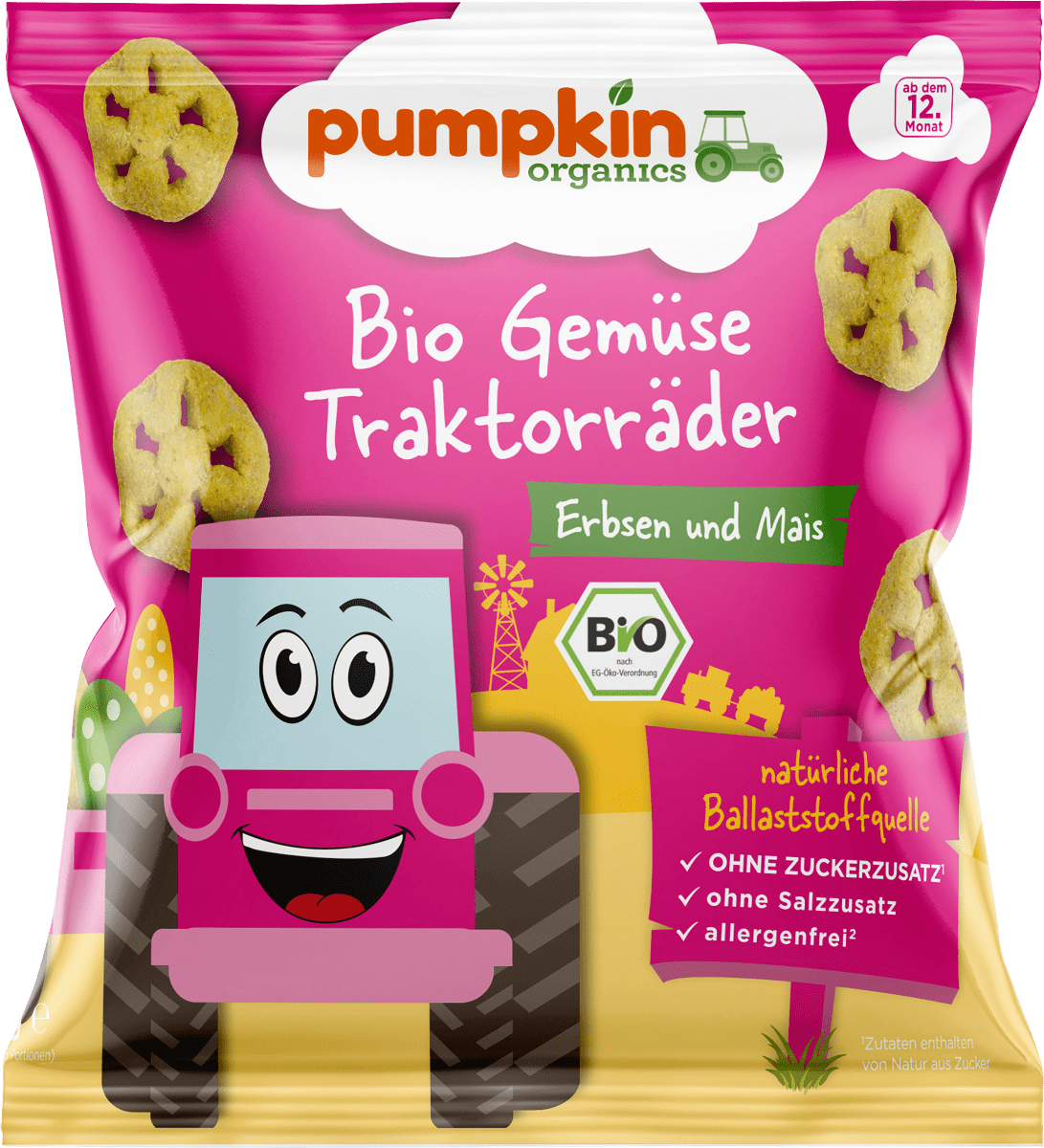 Kindersnack Gemüse Traktorräder Erbsen & Mais, ab 12. Monaten, 20 g