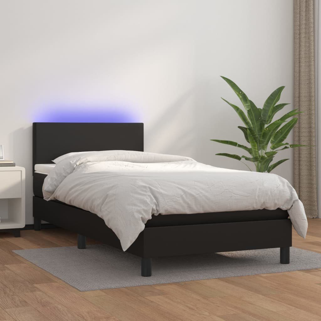 vidaXL Bett Boxspringbett mit Matratze & LED Schwarz 80x200 cm Kunstleder