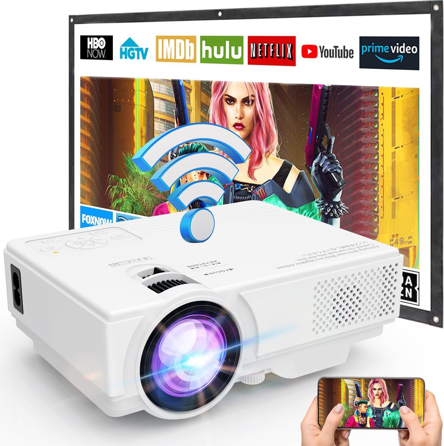 YOOYAA Full HD Unterstützt, Video Portabler Projektor (8500 lm, 1920 x 1080 px, Heimkino Beamer für Handy Phone, Tablet/Laptop/PC/TV-Box, HDMI, USB)