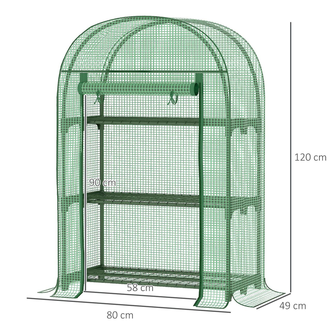 Outsunny Foliengewächshaus Balkon mit 4 Ablagen Mini Gewächshaus Treibhaus Tomatenhaus Pflanzenhaus Frühbeet Metall Grün 80 x 49 x 120 cm