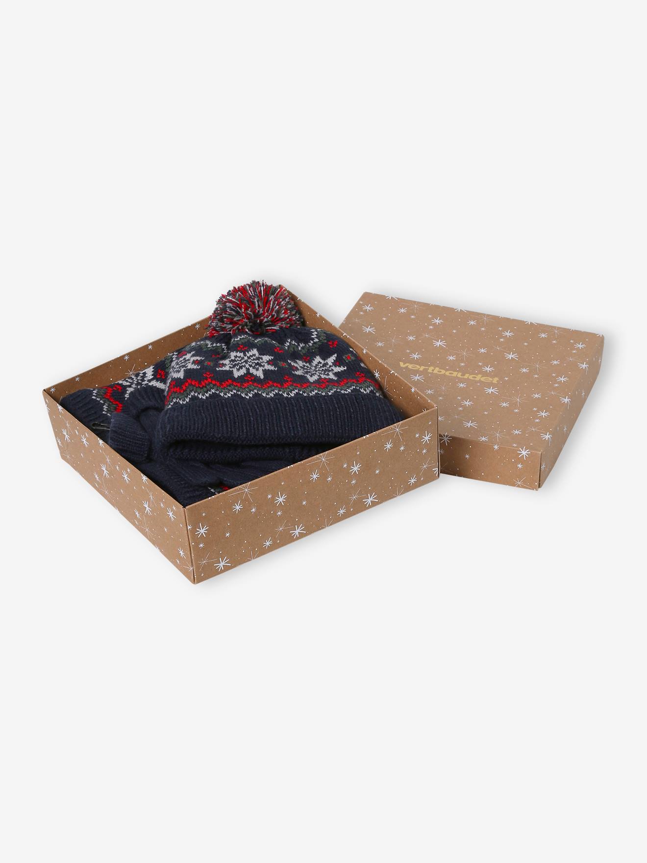 Vertbaudet Jungen Weihnachts-Geschenkset: Mütze, Handschuhe & Rundschal - marine