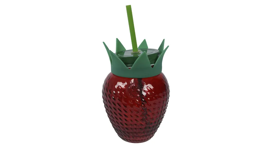 Glas mit Halm Dekor Erdbeere