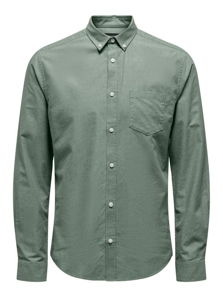 Only&Sons Hemd Slim Fit Langarm Oxford Hemd in Dunkelgrün günstig kaufen