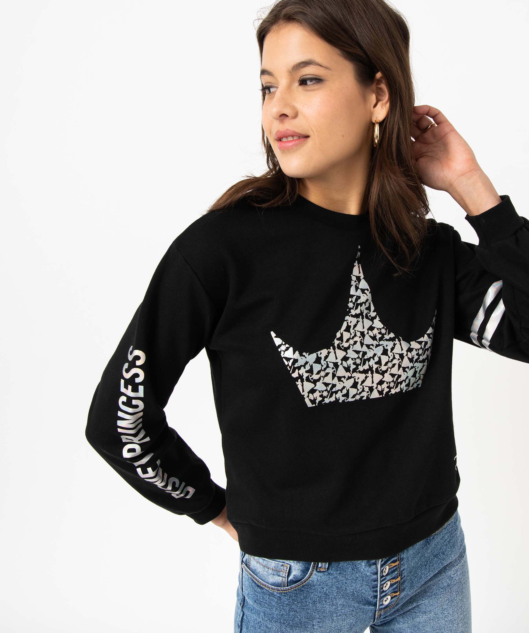 Sweat en molleton doux motifs irisés femme - DS noir | GEMO