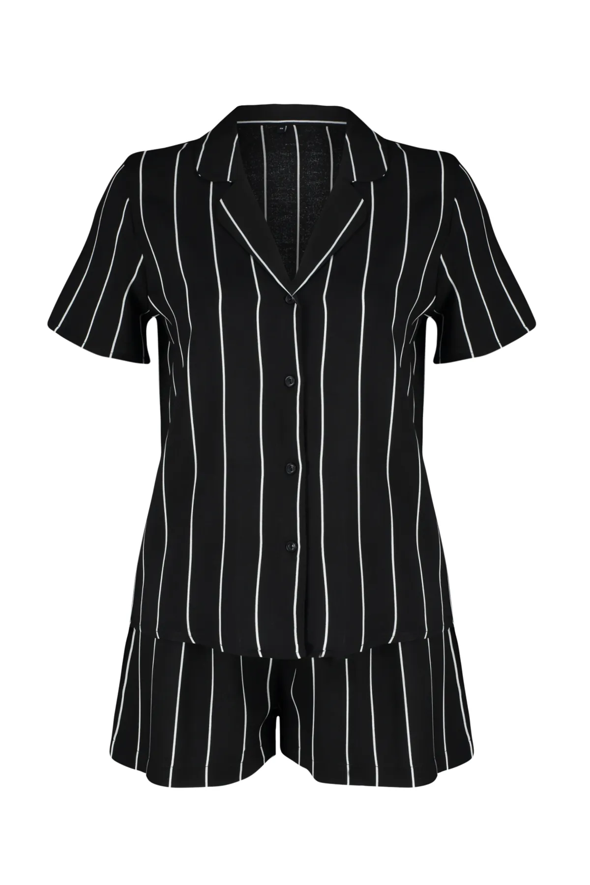 Trendyol Collection  Schwarz gestreiftes Viskose-Pyjama-Set THMSS24PT00012