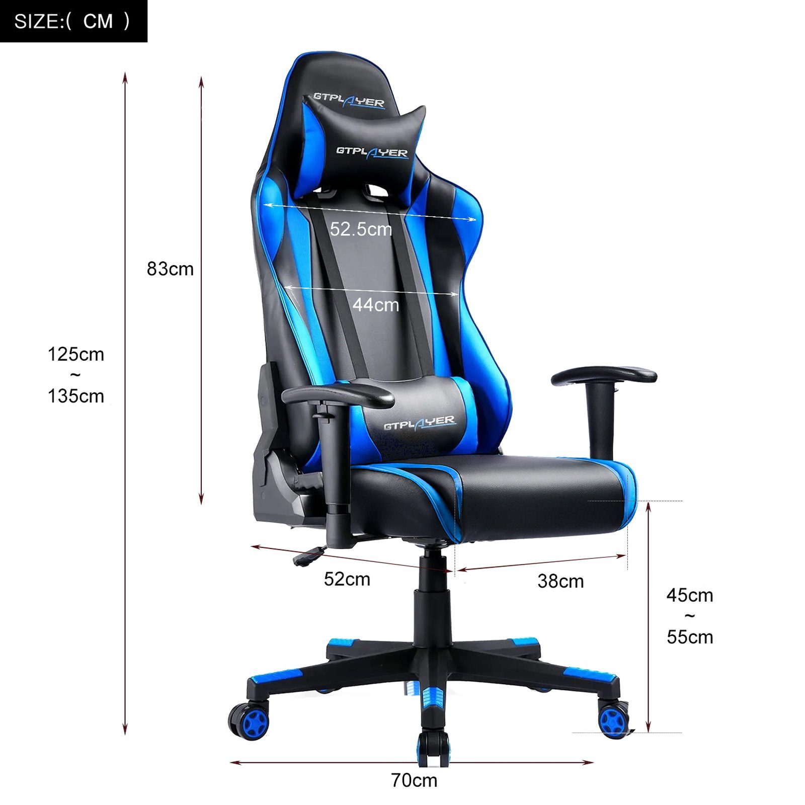 GTPLAYER Gaming-Stuhl Bürostuhl Gaming Stuhl Gaming Sessel ergonomischer Gamer Stuhl, bis 150 kg belastbar, Neigungswinkel 90°-165°