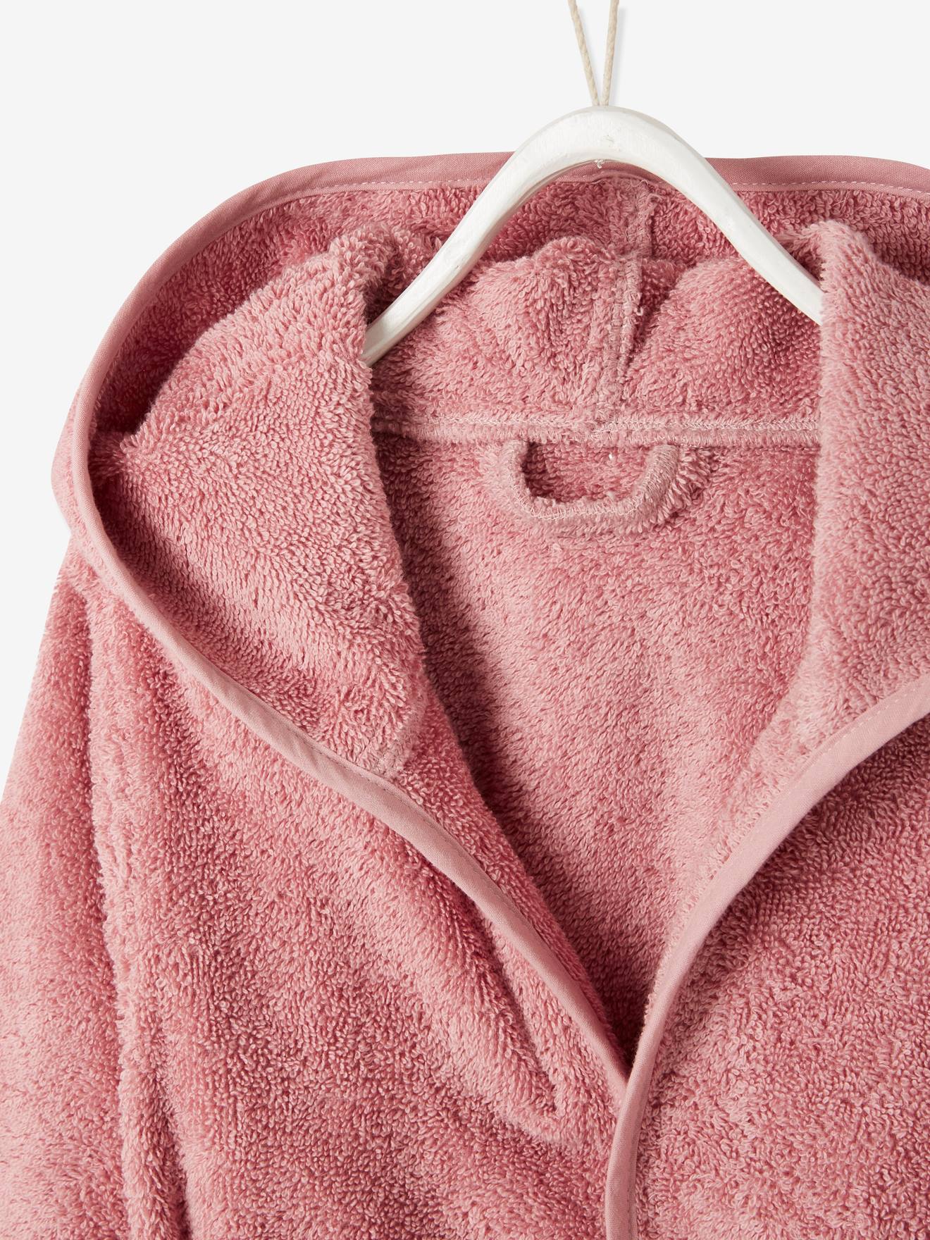Peignoir de bain enfant à capuche vieux rose