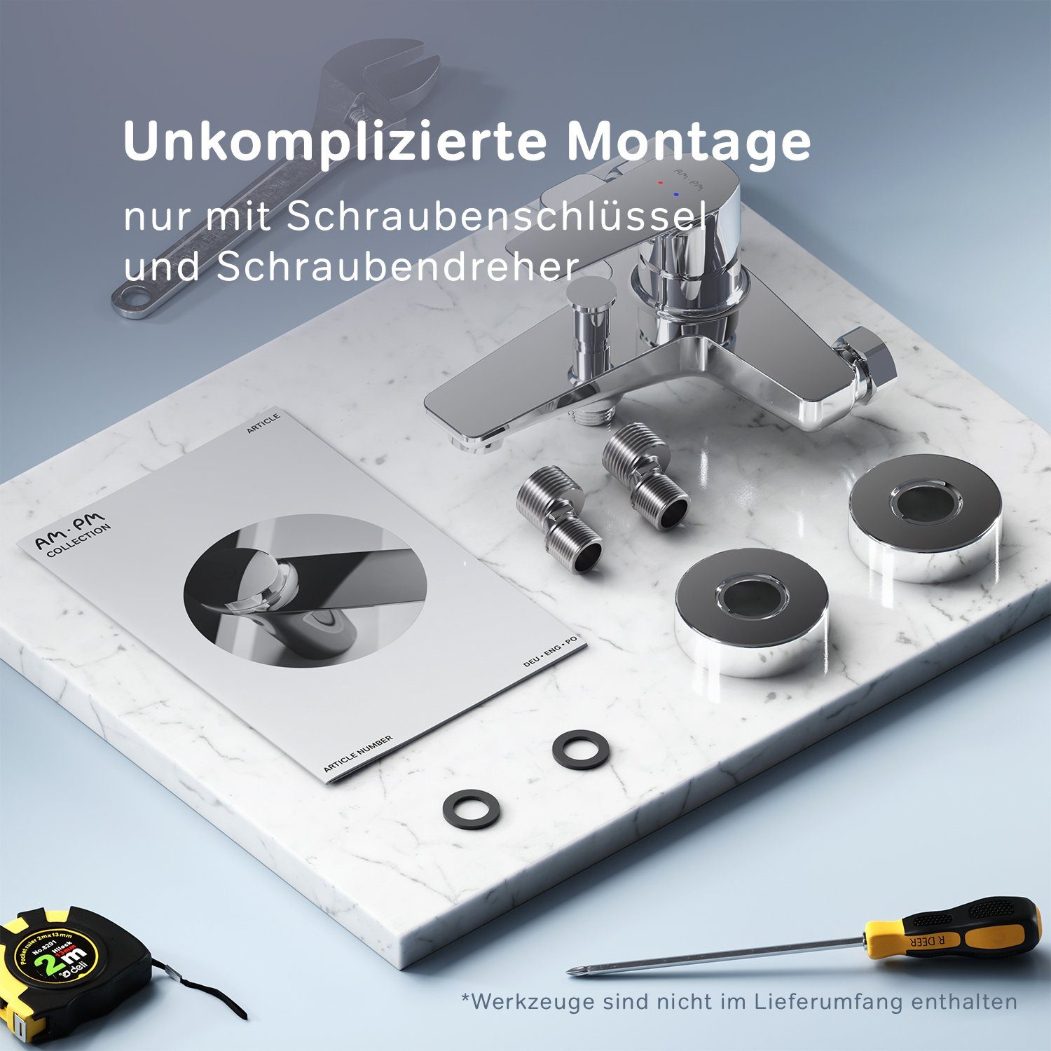 AM.PM Wannenarmatur Badewannenarmatur Gem Bad Armatur (Mischbatterie) Keramikkartusche 35mm, Mischbatterie Badewanne, Wasserhahn Bad