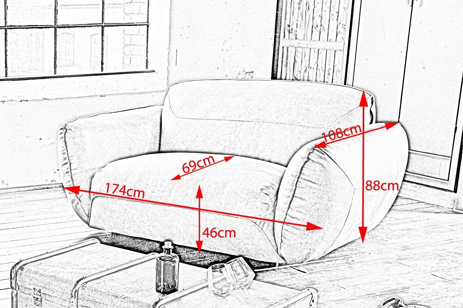 KAWOLA Sessel DAVITO, Megasessel Loveseat 2-Sitzer, versch. Bezüge und versch. Farben
