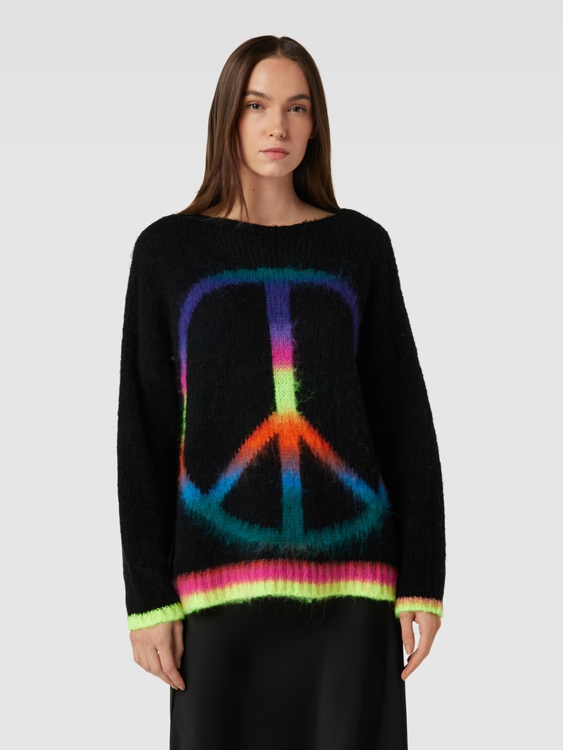 Strickpullover mit Motiv-Print Modell 'RAINBOW PEACE' in black
