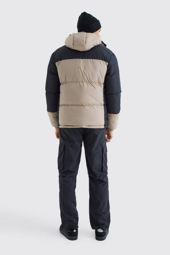 Colorblock Steppjacke mit Kapuze