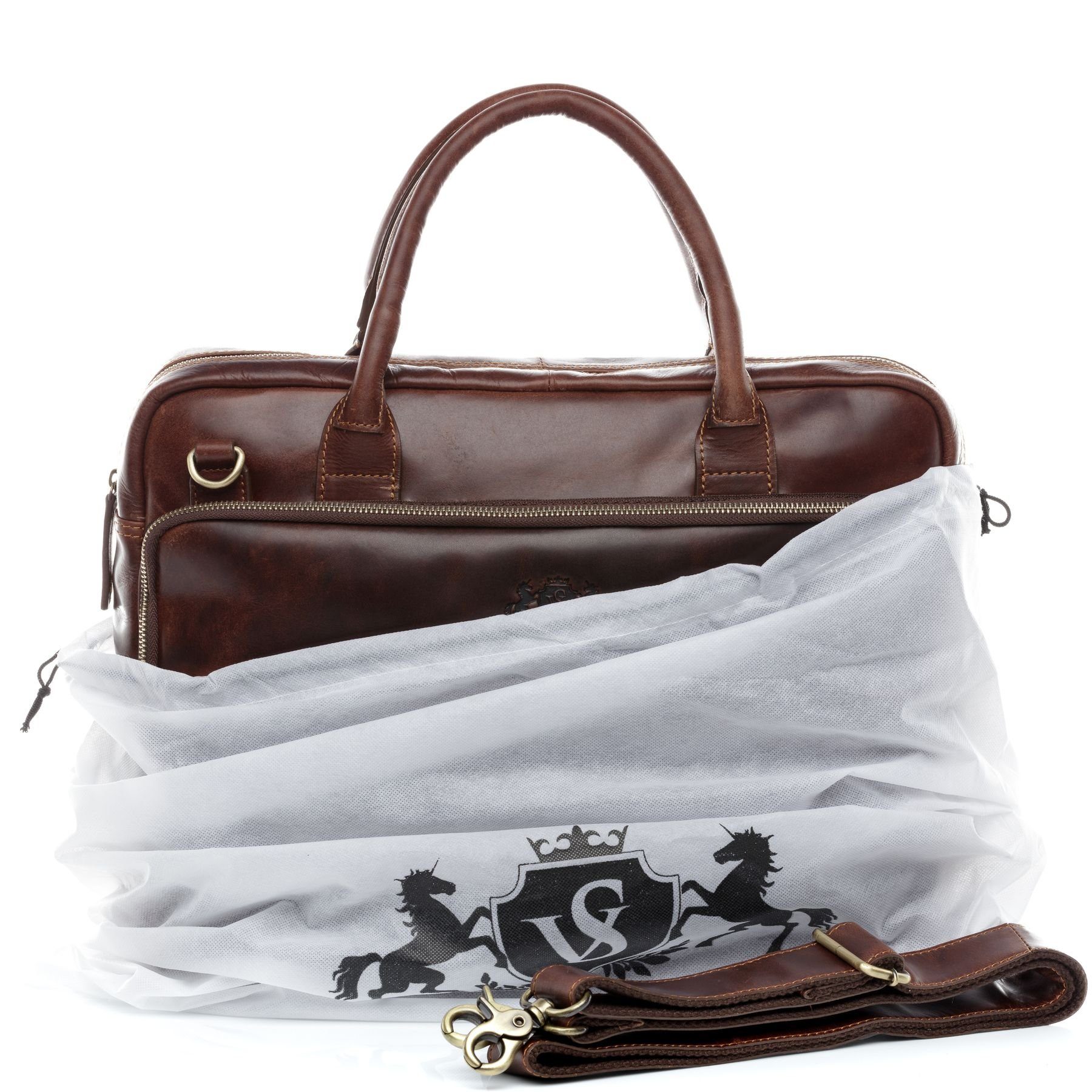 SID & VAIN Laptoptasche Leder Businesstasche Unisex RYAN, Laptoptasche 15,4 Zoll, Aktentasche Echtleder Damen Herren braun