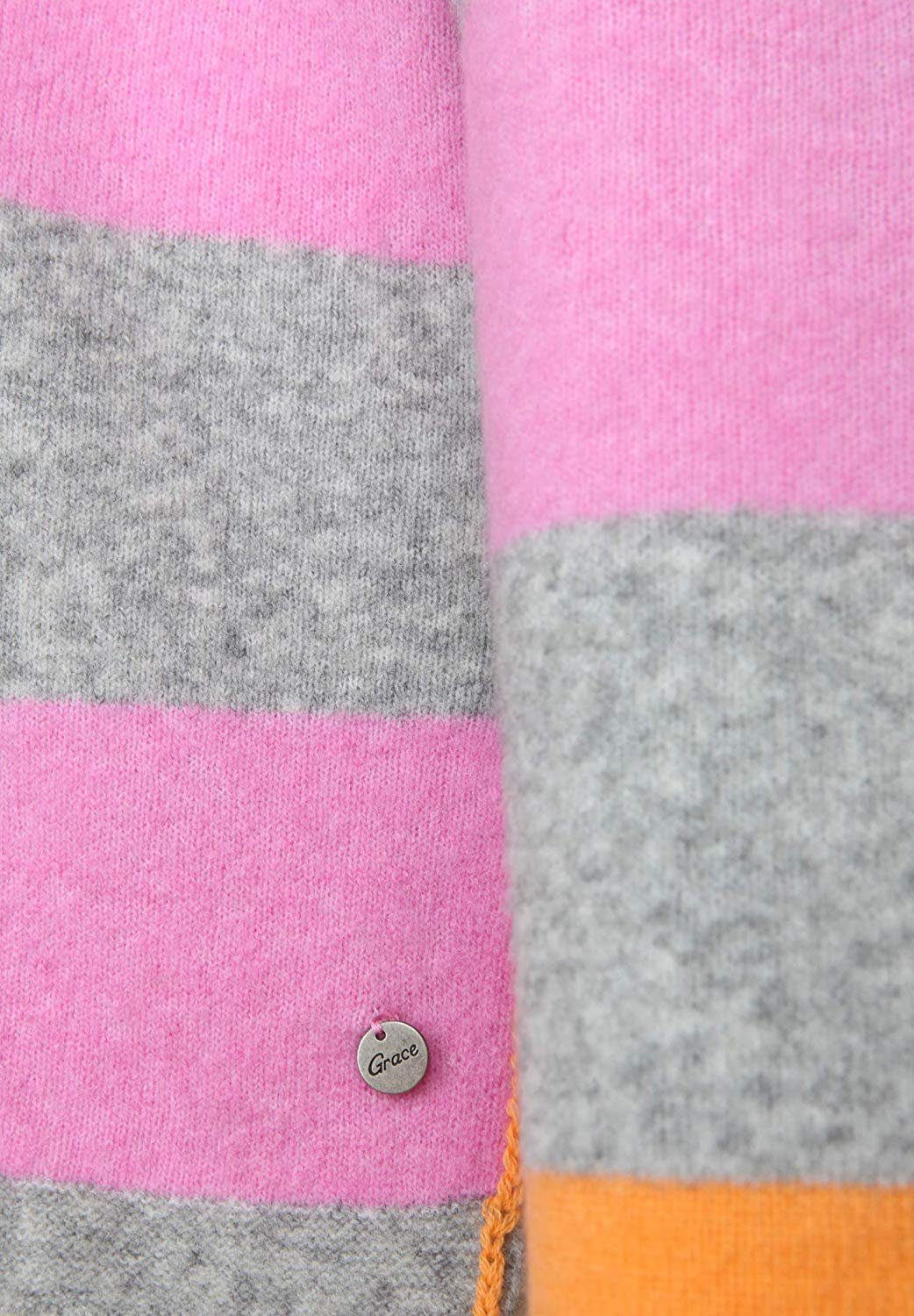 Grace Fashion Wollpullover Blockstreifen Rose Pink Coole Seitenschlitze am Saum
