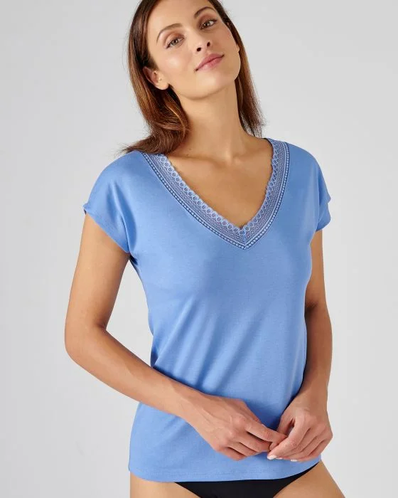 Tee-shirt manches courtes col dentelle Climatyl