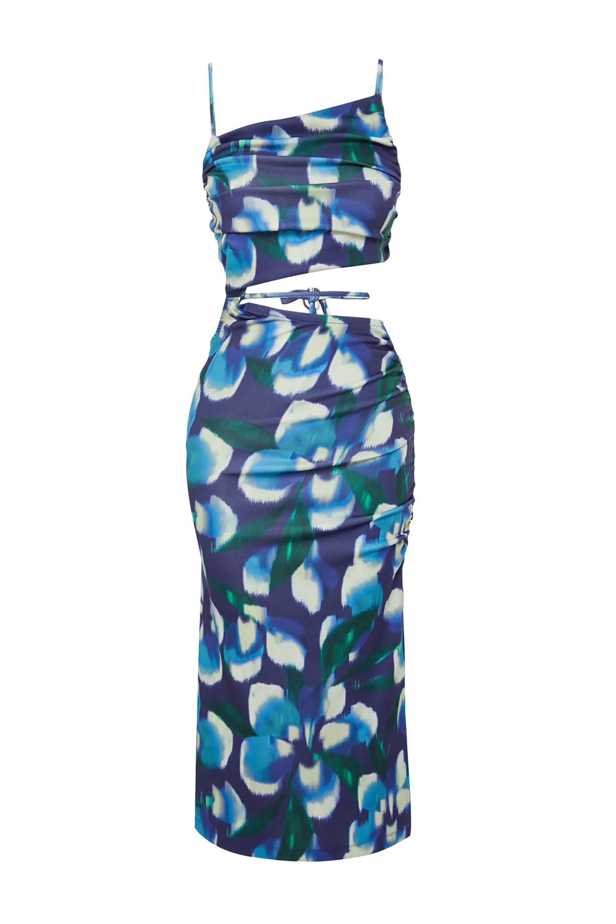 Trendyol Collection  Blau-mehrfarbiges, floral gemustertes, stilvolles Abendkleid mit Raffdetails TPRSS22EL0960