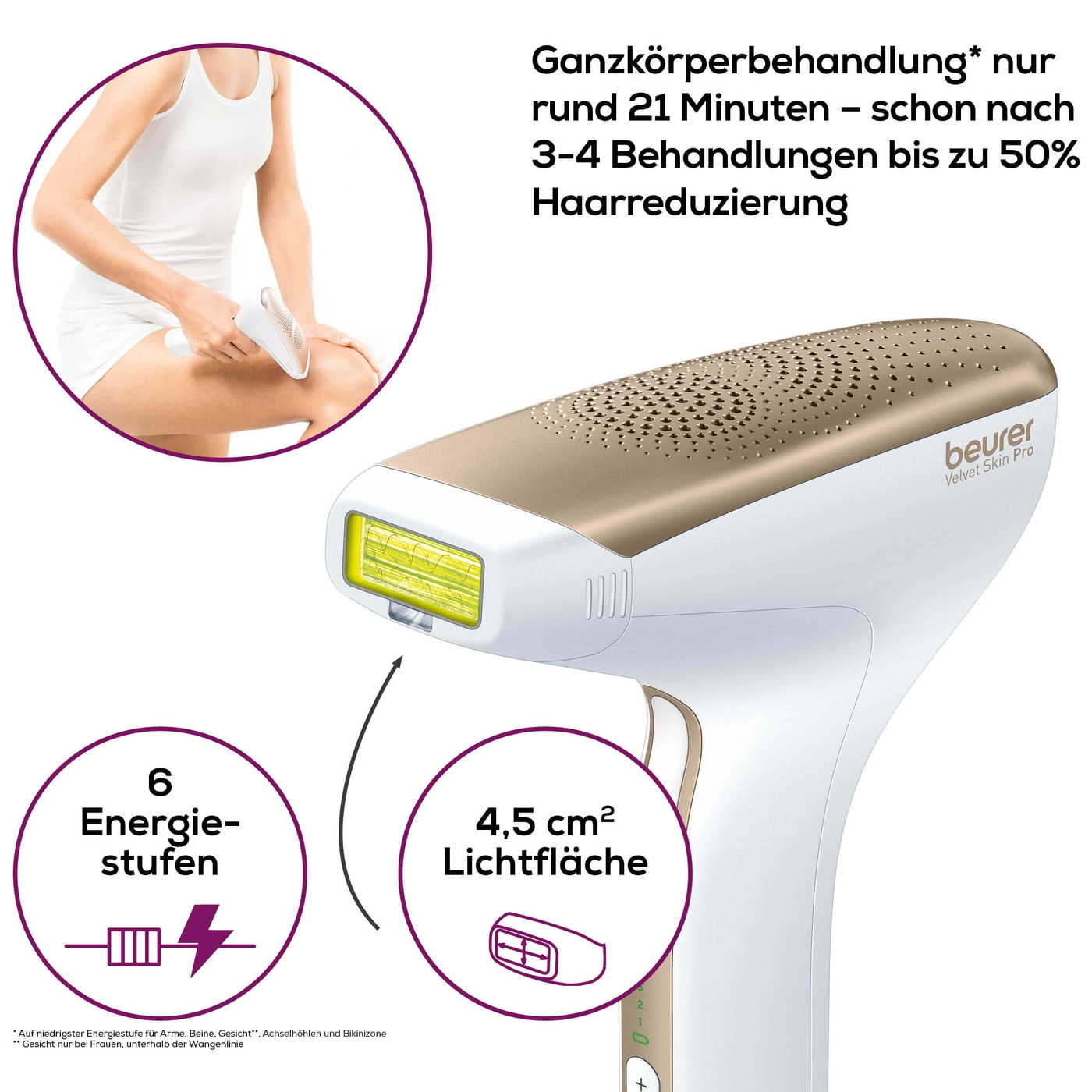 Beurer dauerhafte Haarentfernung IPL Velvet Skin Pro-IPL Haarentfernungsgerät mit integriertem Akku