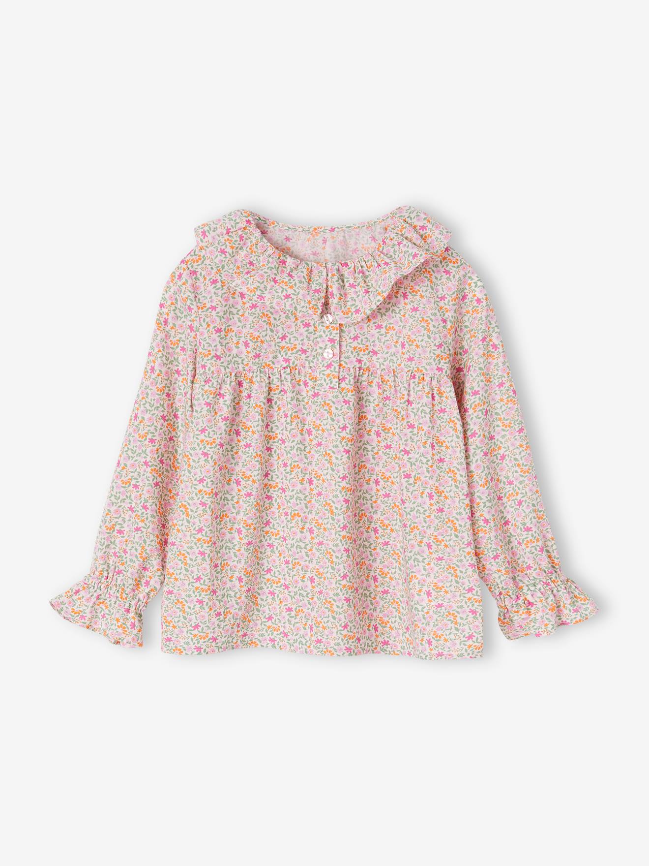 Vertbaudet Mädchen Bluse mit Blumen - pfirsich