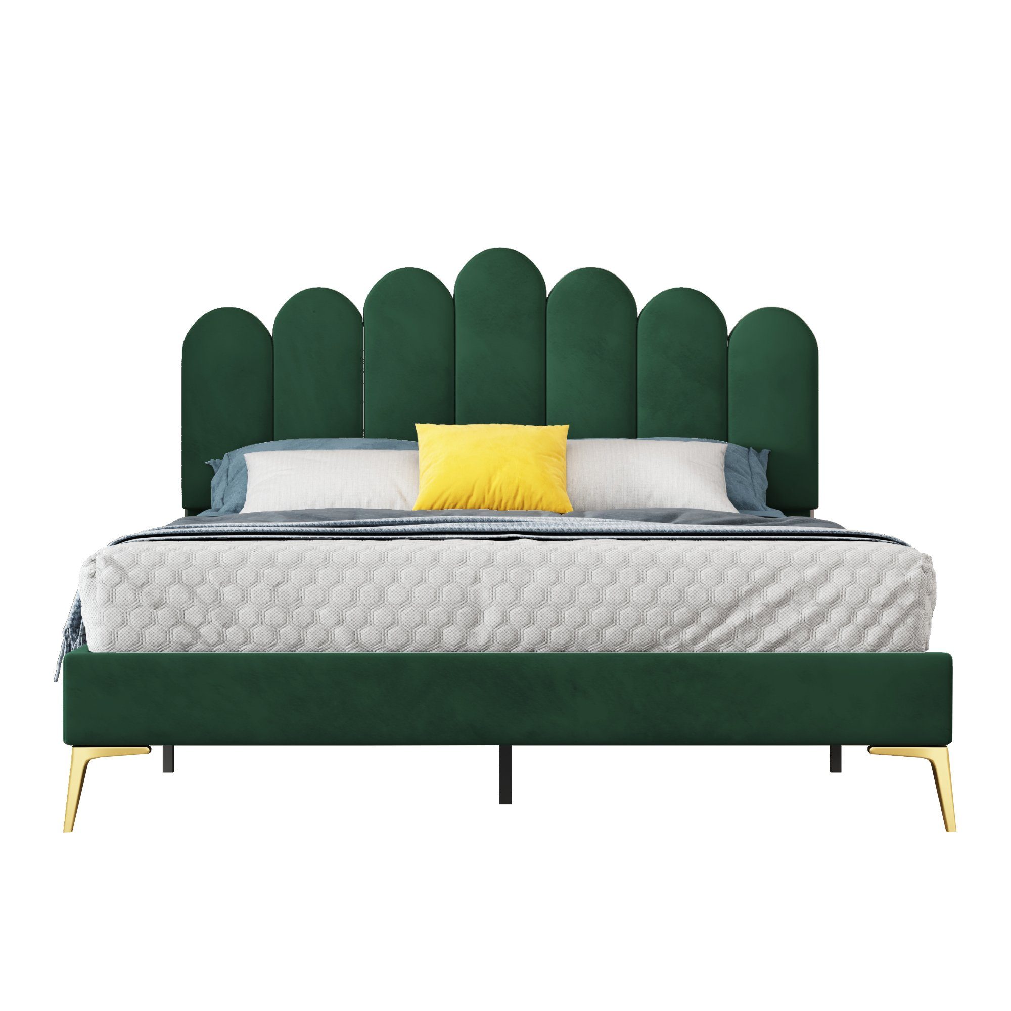 HAUSS SPLOE Polsterbett Polsterbett Funktionsbett Bettrahmen KInderbett Doppelbett (hautfreundlichem Samtstoff, Bettgestell mit Kopfteil und Lattenrost), ohne Matratze