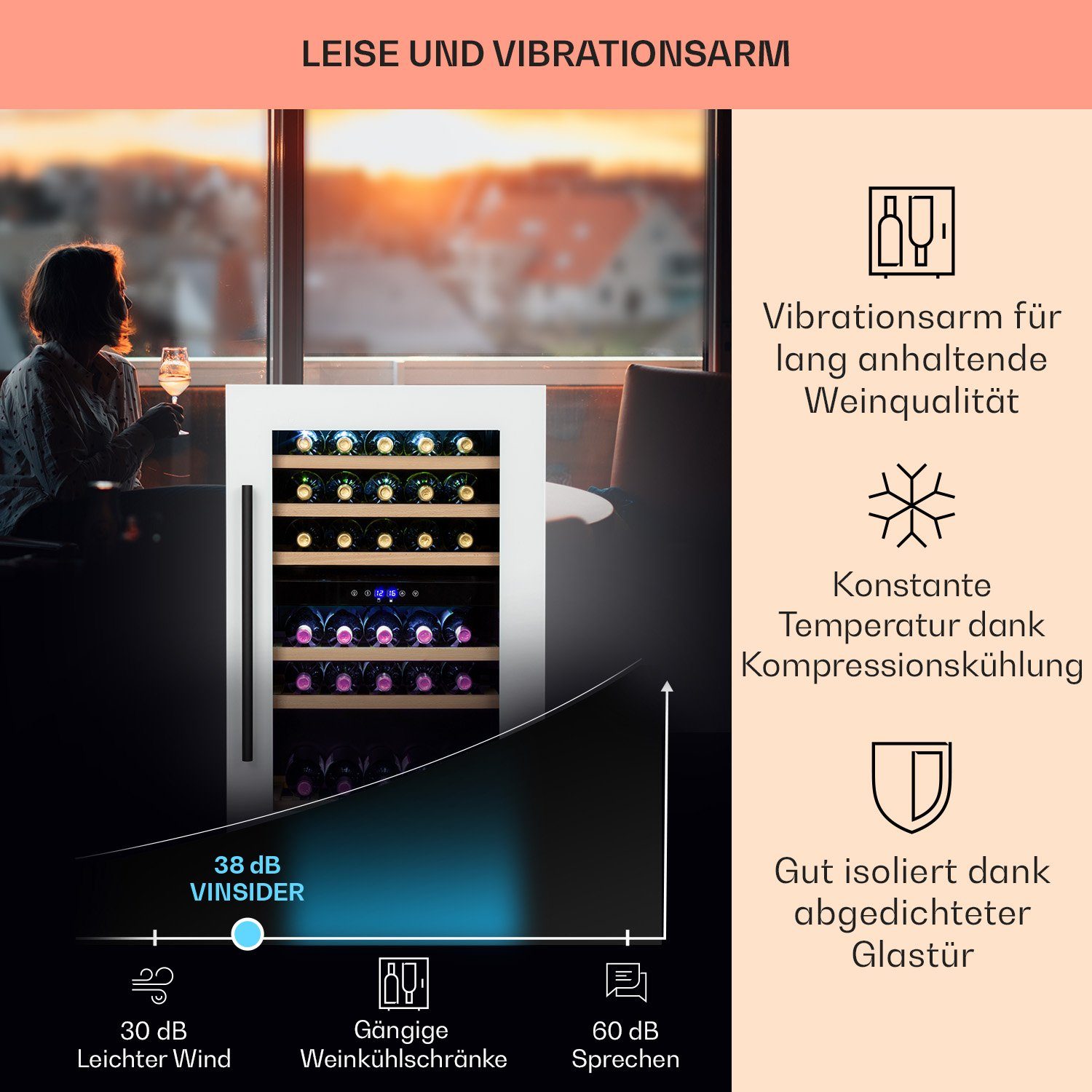 Klarstein Weinkühlschrank Vinsider, für 41 Standardflaschen á 0,75l,2 Zonen Wein Flaschenkühlschrank Weintemperierschrank Weinschrank