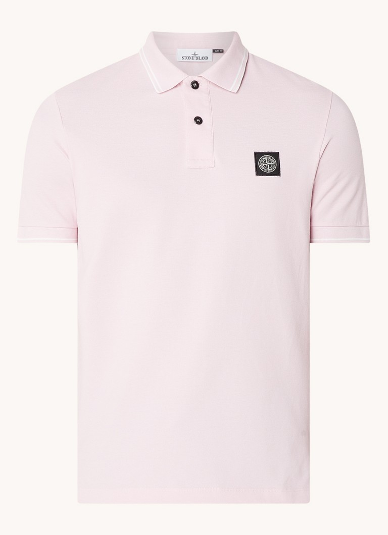 Πόλο Stone Island 2SC18 Στενή Γραμμή από Βαμβακερό Πικέ με Λογότυπο και Κωνικές Μανσέτες