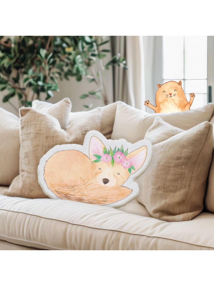Mr. & Mrs. Panda Kissen Kuscheltier Wüstenfuchs Blumen ohne Spruch in Weiß günstig kaufen