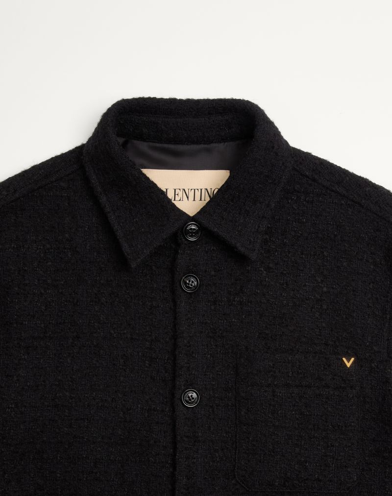 Jaqueta camisa Valentino em tweed de algodão com detalhes dourados