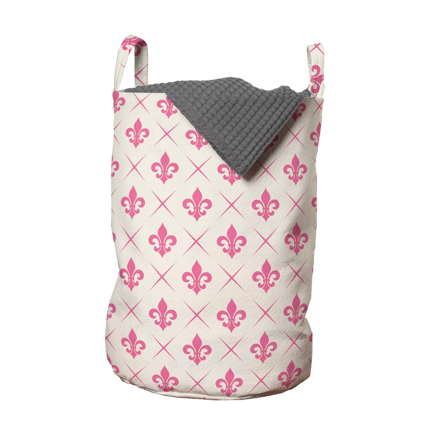 Abakuhaus Wäschesäckchen Wäschekorb mit Griffen Kordelzugverschluss für Waschsalons, Fleur De Lis Rosa Lilien-Blume