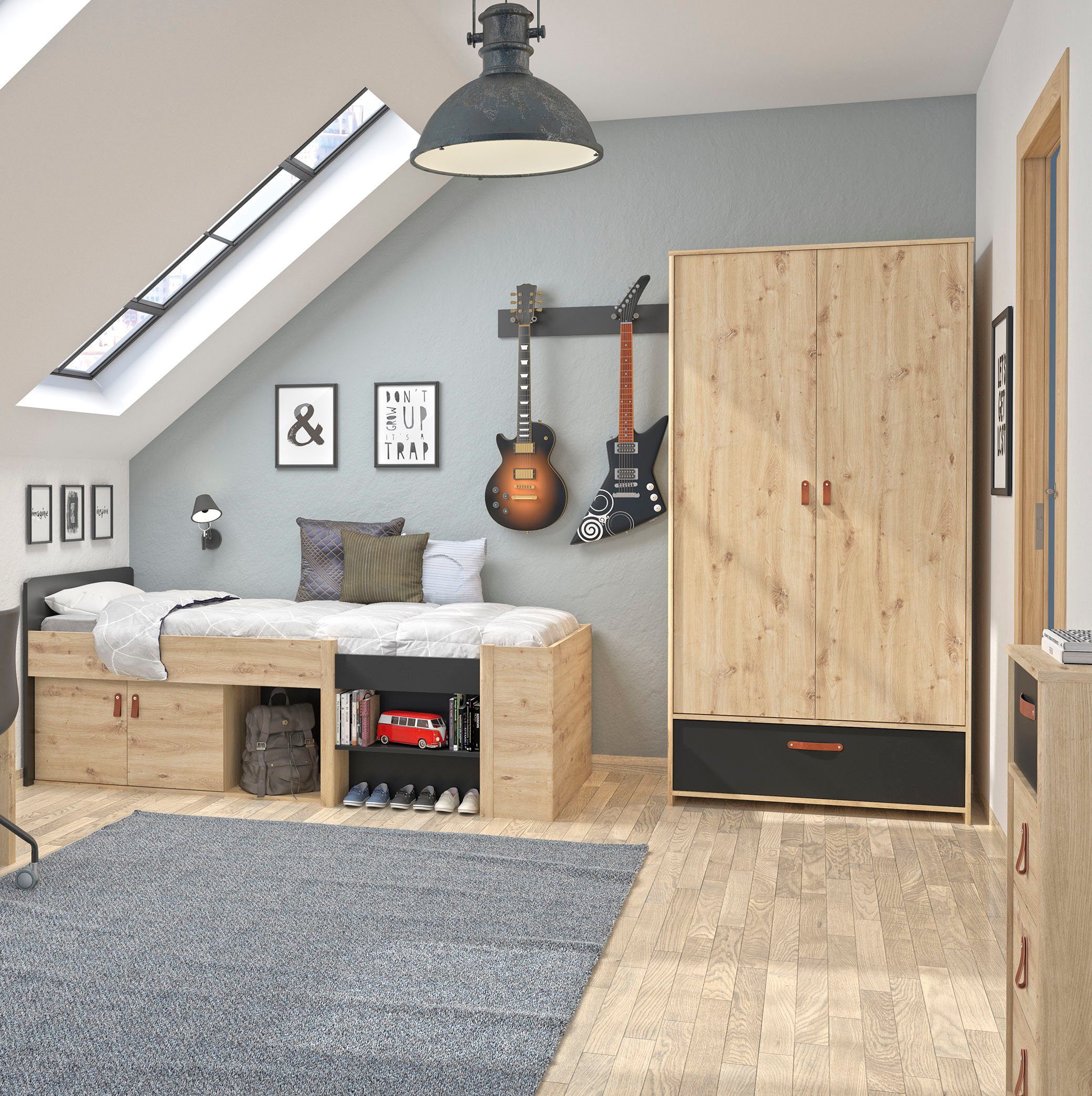 Gami Jugendzimmer-Set Arthus, (2-St., Funktionsbett, Kleiderschrank)
