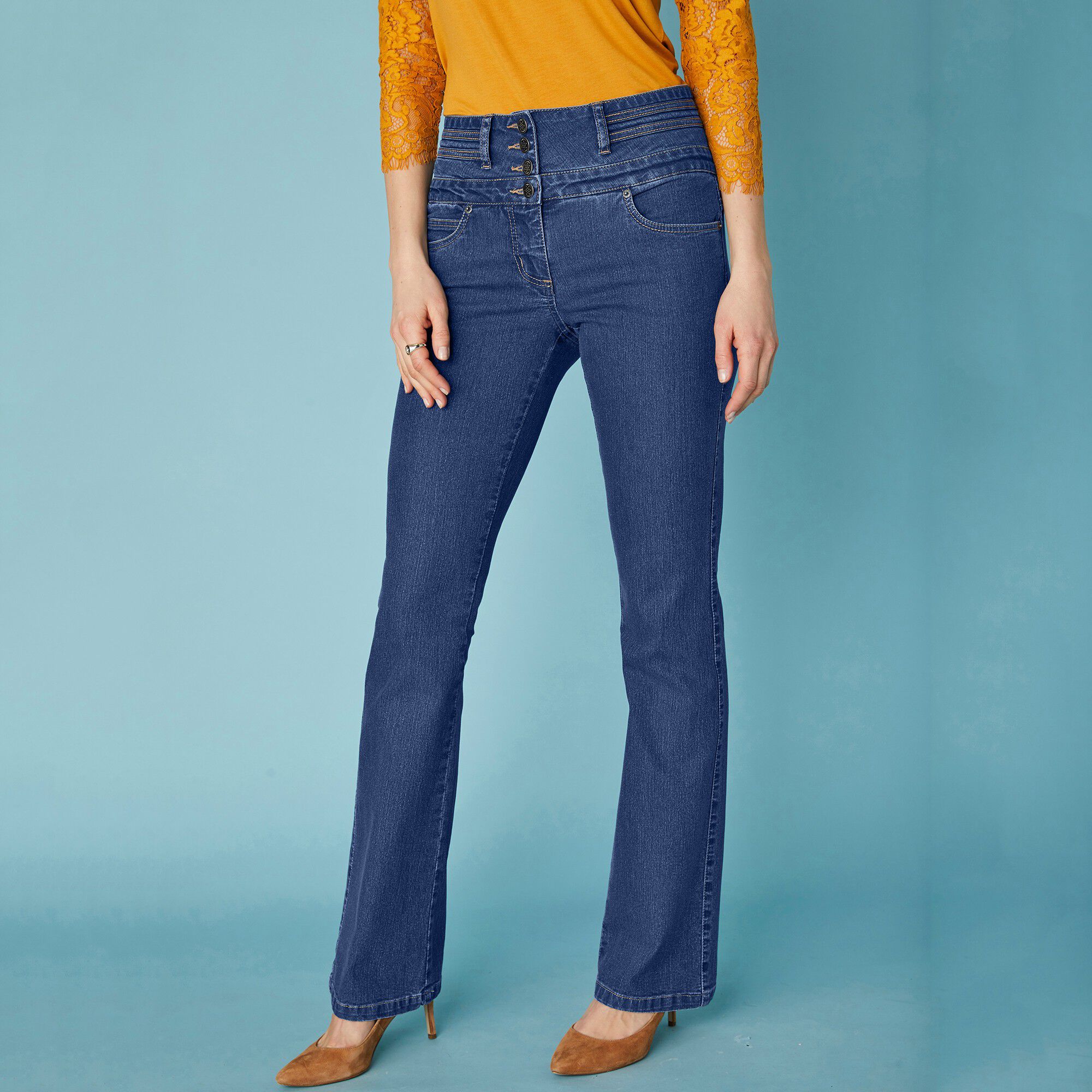 Jean coupe bootcut taille haute stretch