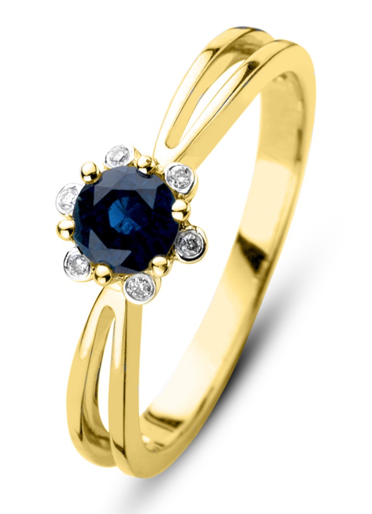 Diamond Point Yellow gold ring 0.50 ct blue sapphire Empress