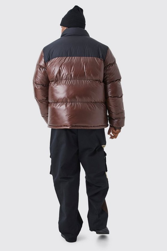 Plus Man hochglänzende Colorblock Steppjacke