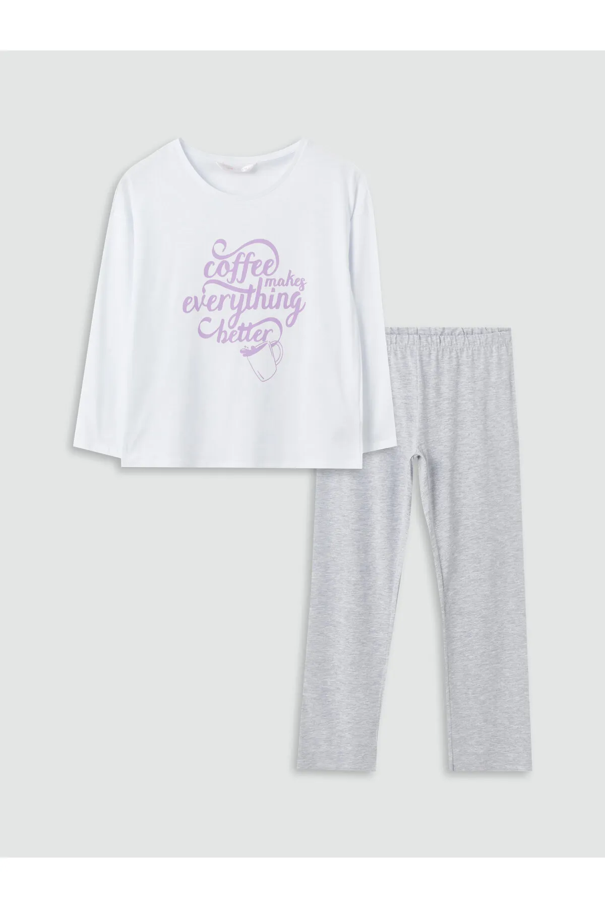 LC Waikiki  Bedrucktes Langarm-Damenpyjama-Set mit Rundhalsausschnitt