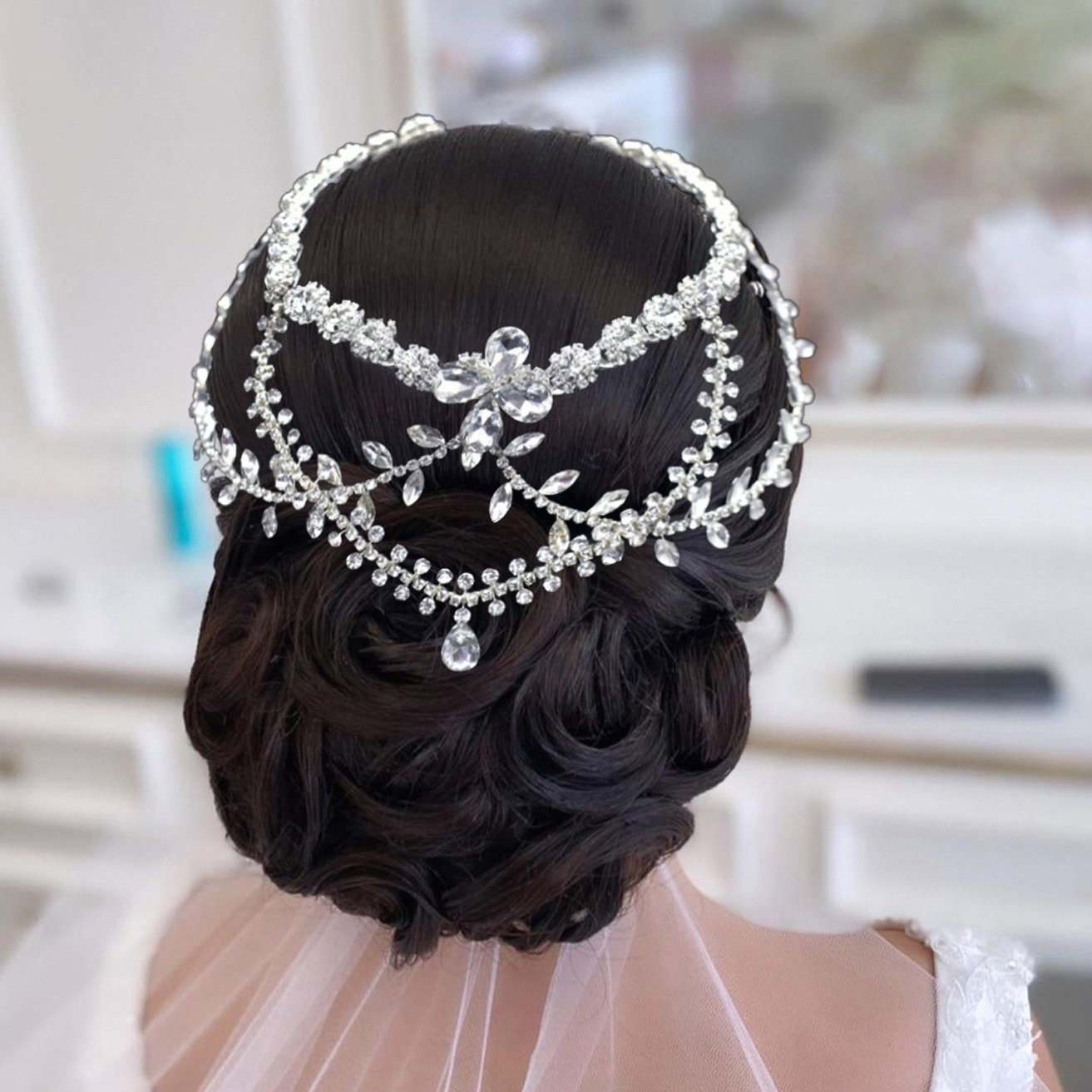 HOHEA H Haarband Kristall-Stirnband, Hochzeits-Haarschmuck, Braut-Haarschmuck, 1-tlg., Silberner Haarschmuck, Brauthaarnadeln, Kristallkrone, Silberne Haaraccessoires sind elegante Haaraccessoires für Frauen