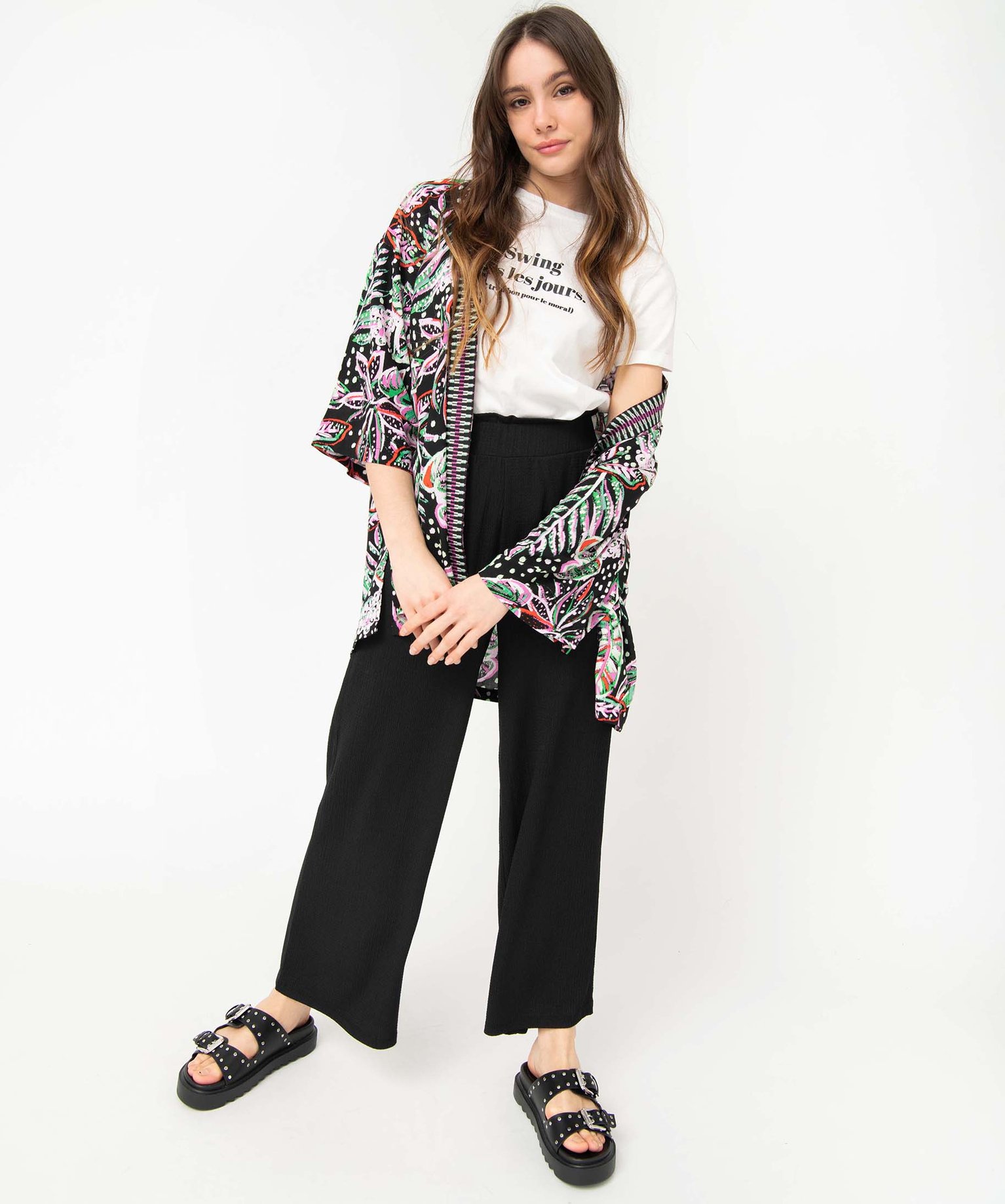 Veste femme fluide faon kimono à motifs exotiques imprime | GEMO