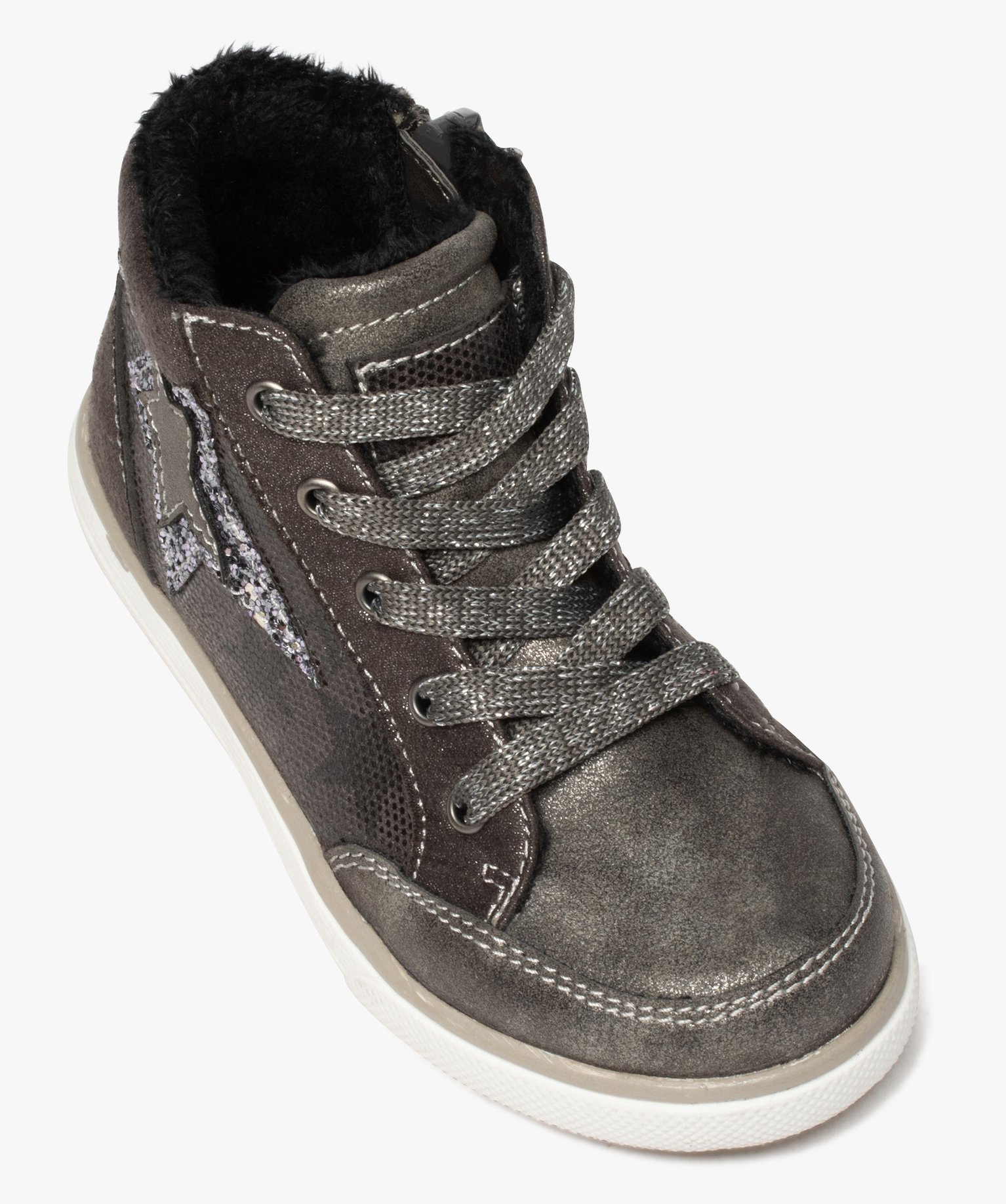 Baskets fille semi-montantes avec étoile pailletée gris | GEMO