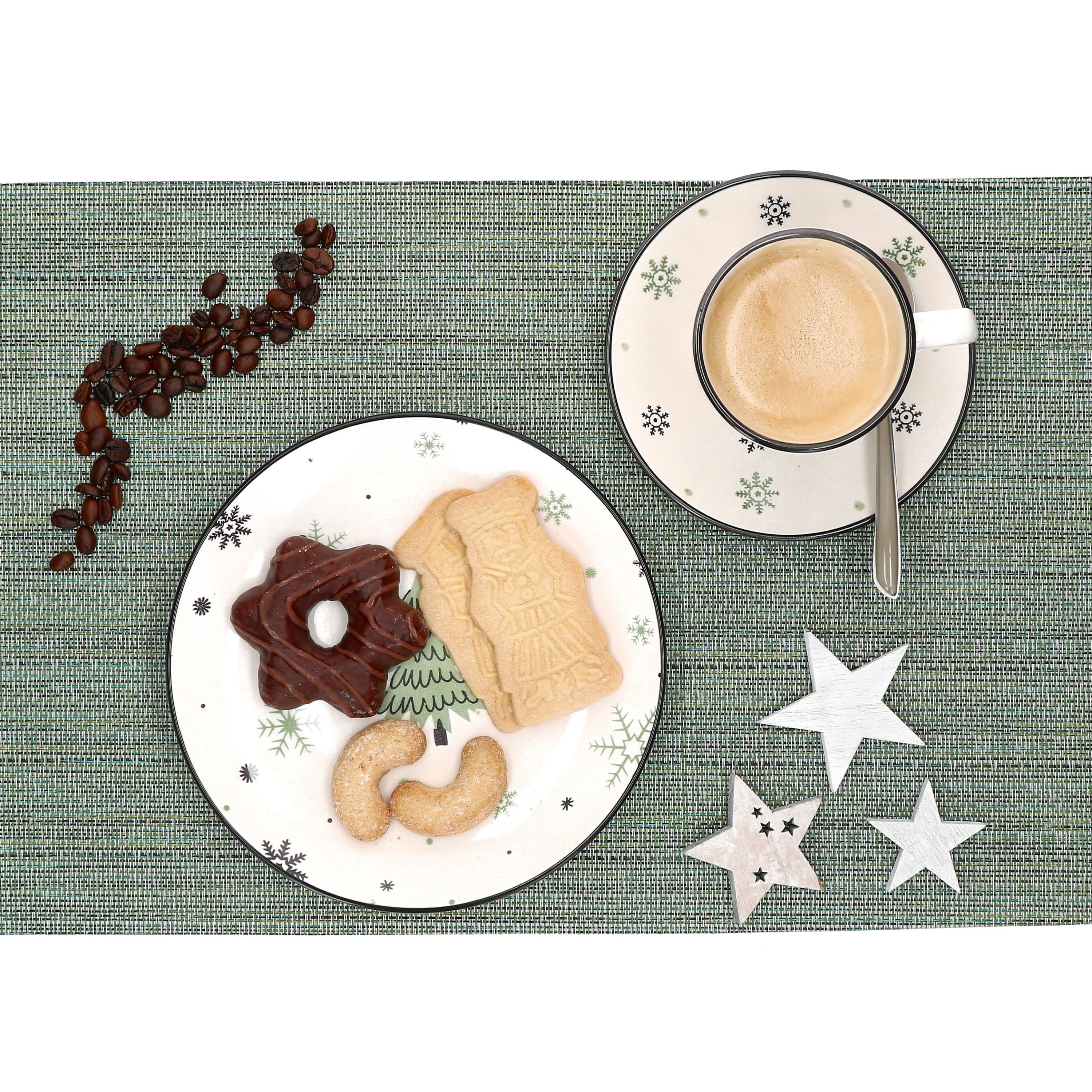 MamboCat Kaffeeservice 18tlg Kaffeeservice Weihnachtsbaum Steingut 6 Personen, Steingut