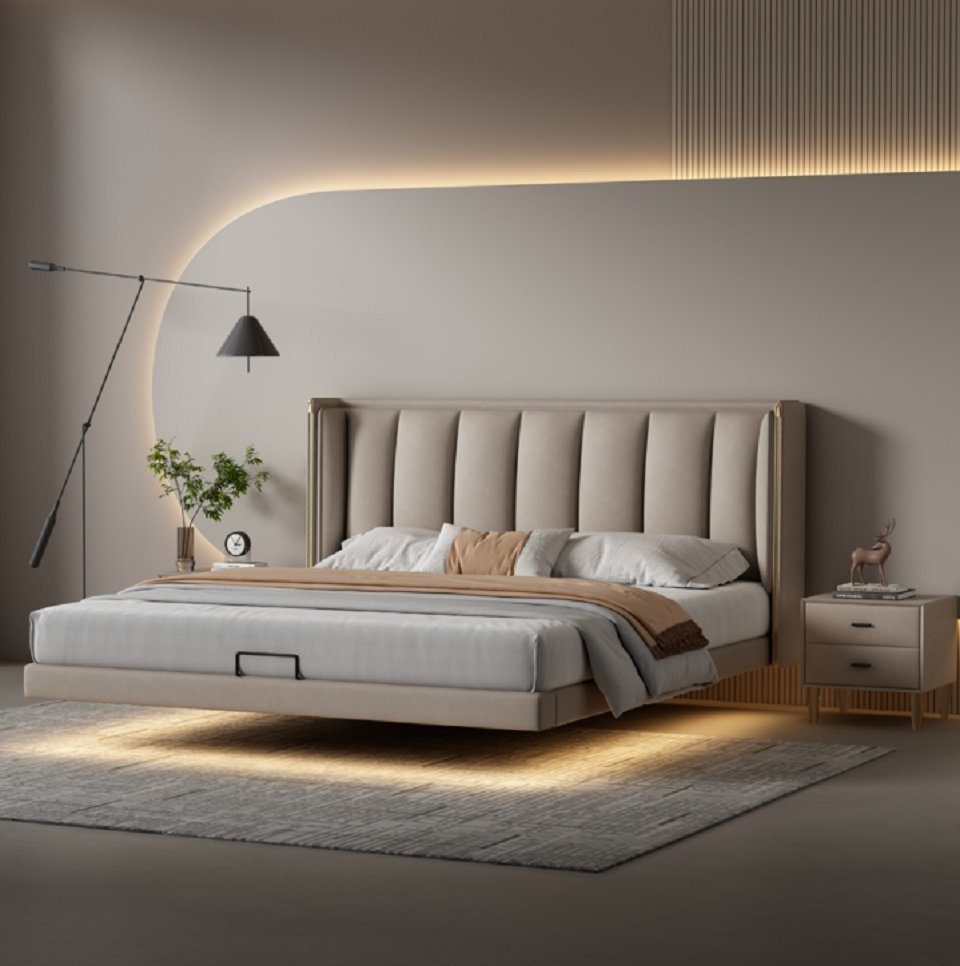 JVmoebel Bett Beiges Schlafzimmer Doppelbett Designer Luxus Möbel Holzgestell (1-tlg., Nur Bett), Made in Europa
