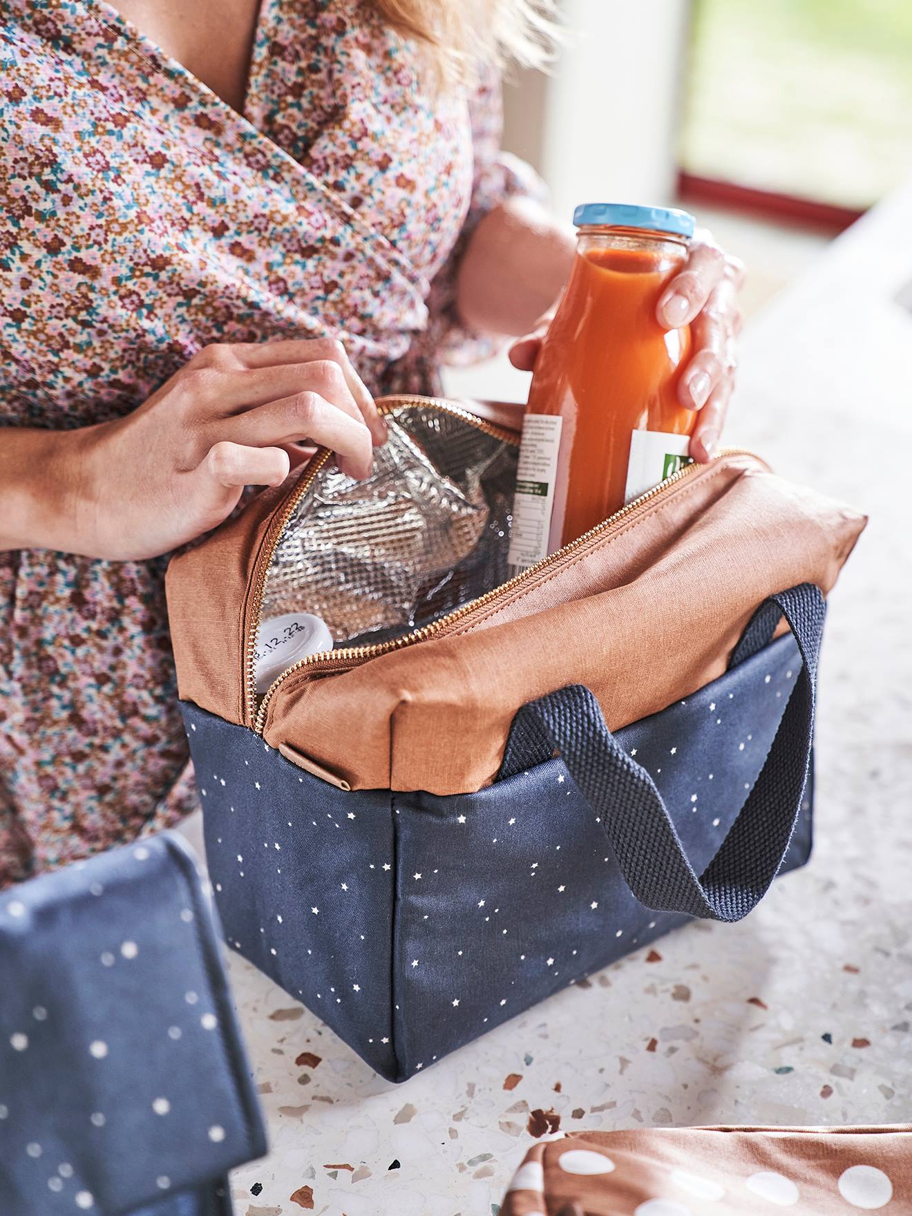 Vertbaudet Zweifarbige Kinder Lunchbag, beschichtet - dunkelblau polarstern