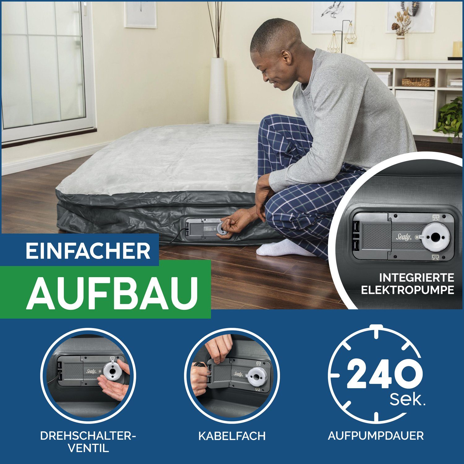 Bestway Luftbett Double 2 Personen selbstaufblasend extra hoch XXL 203 x 152 x 51 cm