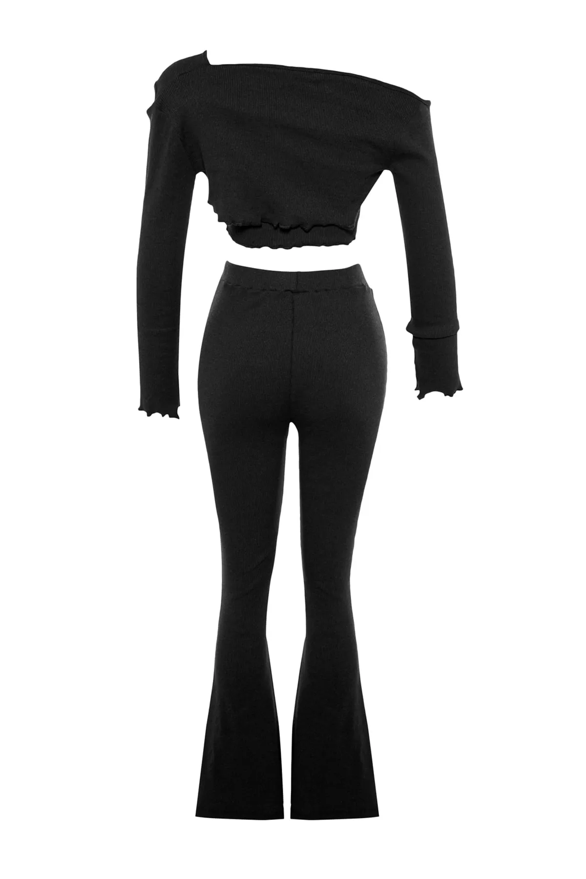Trendyol Collection  Schwarzes asymmetrisches Set aus Oberteil und Unterteil aus Strick mit Kordelzug TWOAW23AU00058